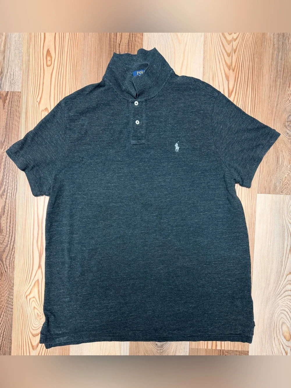 Ralph Lauren Men Custom Slim Fit Pique Polo Shirt Charcoal Black Heather XL